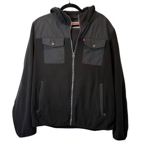 Levi's Mens Black Full Zip Fleece Hoodie Jacket with Pockets Size L